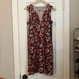 NWOT Lands' End Burgundy Cotton Floral Sleeveless Dress Size S